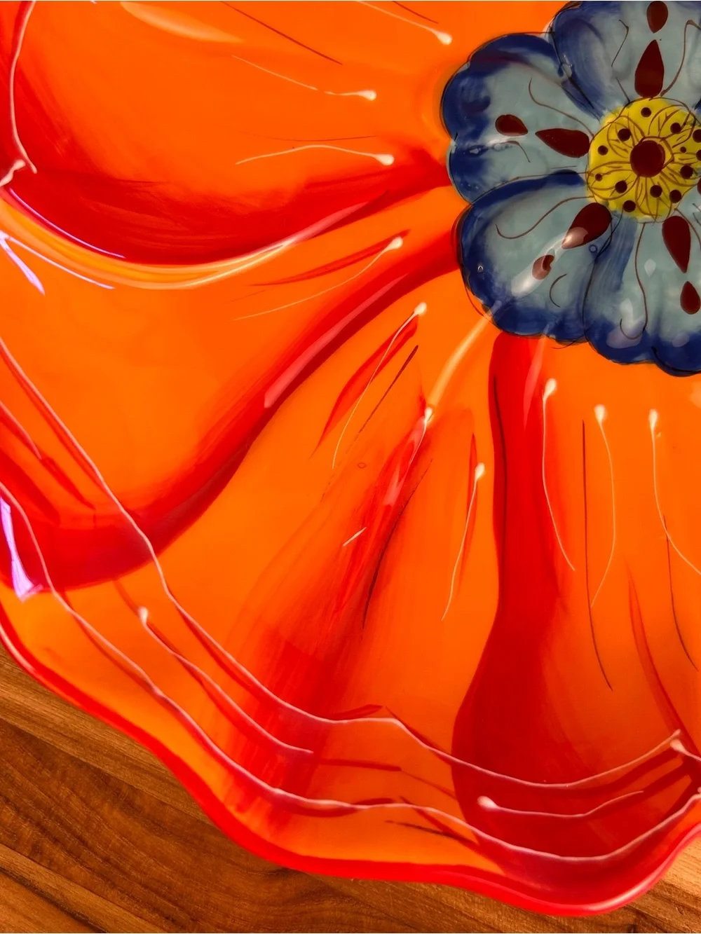 Laurie Gates Hand Painted Orange Flower Serving Plate